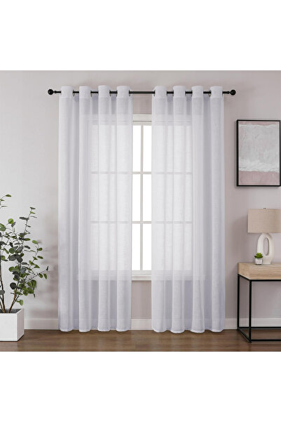 CUCRAF Perdele subțiri, transparente, aspect de in, 225x140 cm, cu inele meta...