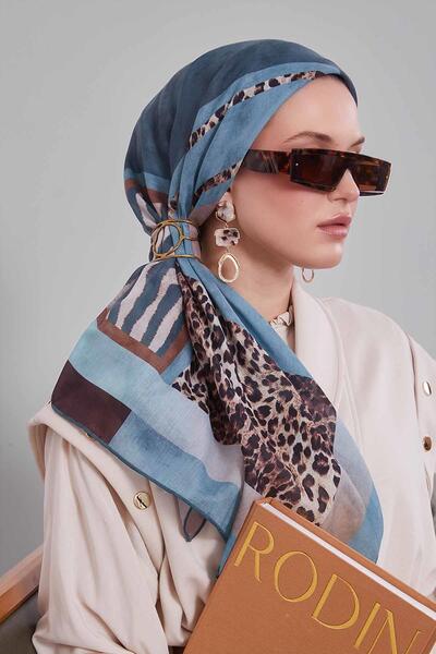 Levidor Mint Green Edge Leopard Patterned Slik Coton Scarf