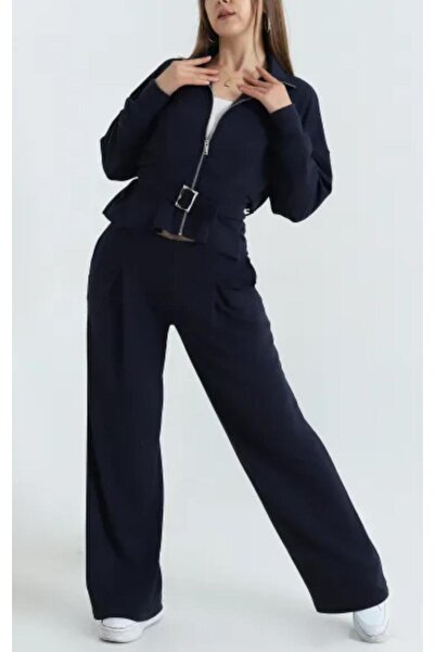 KASİDE kemerli pileli fermuarlı takım