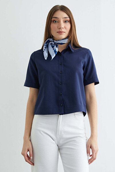 Fulla Moda Basic Crop Shirt with Cuffed Sleeves and Waist