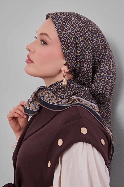 Levidor Black Daisy Pattern Silk Cotton Scarf