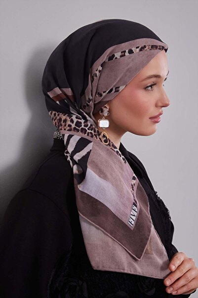 Levidor Nude Kenar Leopard Patterned Slik Cotton Scarf