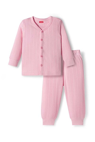 Babyhug Knit Full Sleeves Solid Front Open Thermal Vest & Pants Set - Pink