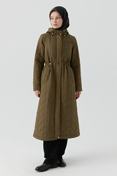 Tuğba Lastik Detaylı Kapitone Kaban - Haki