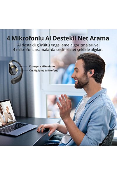 EARFUN OpenJump Open Ear Kablosuz Kulaklık - Siyah - OW100