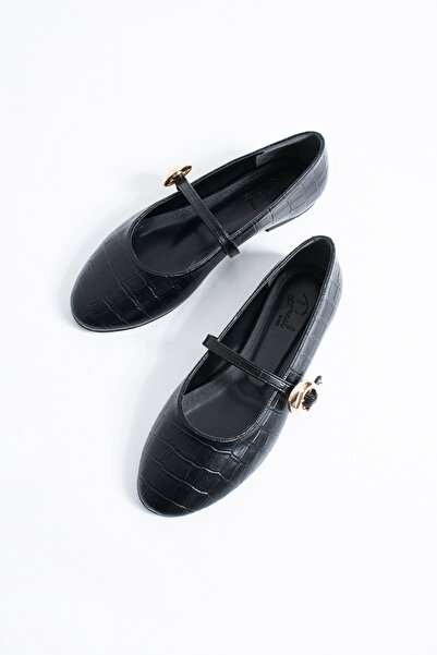 DUXAL SHOES Balerini Mary Jane cu cataramă cu model crocodil pentru femei Astrid