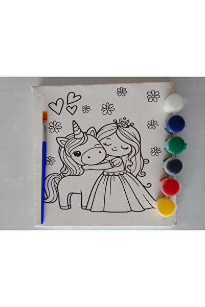 MERT BEBEK Prenses Unicorn Tuval Boyama Seti 20x20 cm – Boya & Fırça Dahil