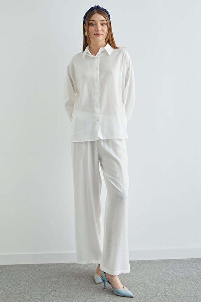 Fulla Moda Basic Buttoned Casual Crinkle 2-Piece Set