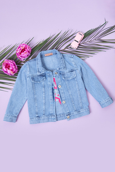 Fulla Moda Little Sister Text Embroidered Girls' Denim Jacket