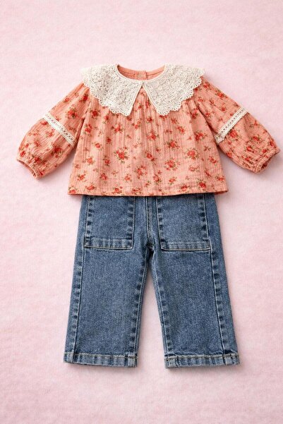 Luna Çiçek Desenli Müslin Kız Bebek 2 Li Takım