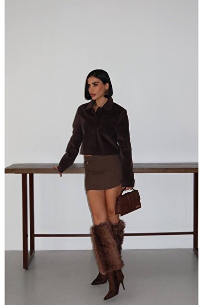 NEW JOURNAL Дамски кафяви къси панталони с колан Мини пола YEL221799