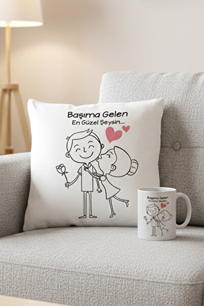 hediyemen Kız Arkadaşa Hediye Sevgililer Günü Kupa Bardak ve Yastık