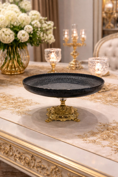 silvia home decor Porcelain presentation plate with metal stand, cake plate, ...