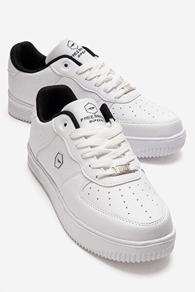 CCWAY AYAKKABI Women's Lace-Up Sneakers WHITE BLACK