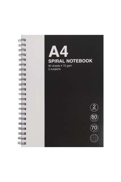 OEM A4 Math Notebook Black Grey with 2 Subjects & Spiral - 80F