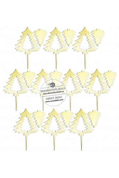 Decoratiuni Dulci Set of 20 mini fir trees, toppers - Mirror gold