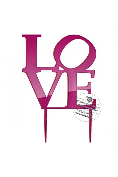 Decoratiuni Dulci Cake topper Love, plexi - Magenta