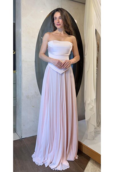 SpringStore Pudra Üstü Saten Altı Piliseli Abiye