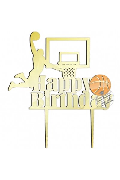 Decoratiuni Dulci Cake topper baschetbalist Happy birthday - Auriu oglinda