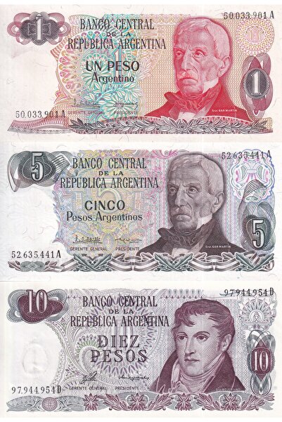 emir koleksiyon coin & paper collection Arjantin 10-5-1 Pesos Yabancı Kağıt P...