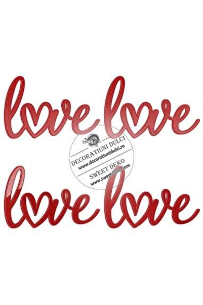 Decoratiuni Dulci Cake side decoration, Love with heart (set of 4 pieces) - Red