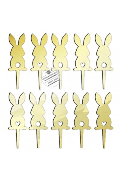 Decoratiuni Dulci Set 10 mini topper iepurasi - Auriu oglinda