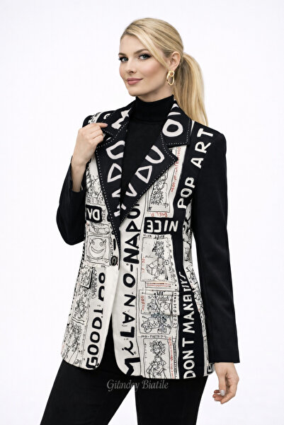 günay boutıque Italian Crepe Fabric Patterned Blazer Jacket