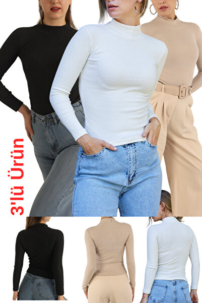 Aslında Look Corded Fabric Knitwear Long Sleeve Slim Fit Bady 3-Piece Product...