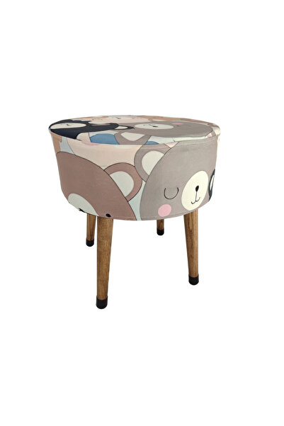 ustaagac USTAAAC Ayıcık Desenli Çocuk Pufu – El Yapımı, Ahşap Ayaklı Dekorati...