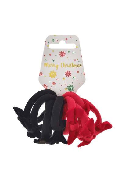 OEM Κόκκινα & Μαύρα Βελούδο Λάστιχα Μαλλιών Terry με Φιόγκο - 8 τεμάχια