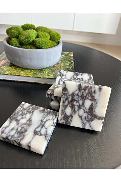 Pergamon Marble & Design Mermer bardak altlığı 4 adet mat yüzey