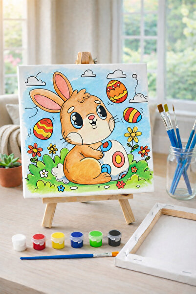 RenkliİzlerAtölyesi Çocuk Tuval Boyama Seti (Minik Tavşan)