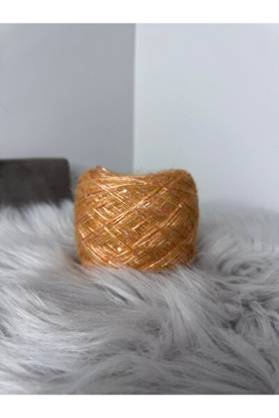 VELİNACOLLECTİON Gold Renk Üç Katlı Buklet Moher Karışımlı Pullu Örgü İpi 100 gr