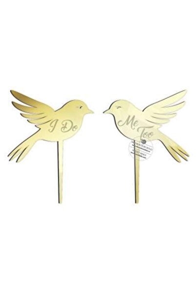 Decoratiuni Dulci Topper tort pasari cu mesajul "I DO" si "ME TOO" - Auriu og...