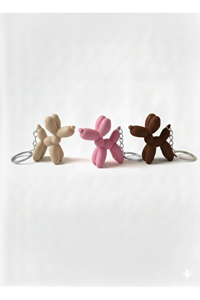 Nova lab 3'Lü Balon Köpek Anahtarlık / Çanta Charmı 3 Adet PEMBE - KAHVE - BE...