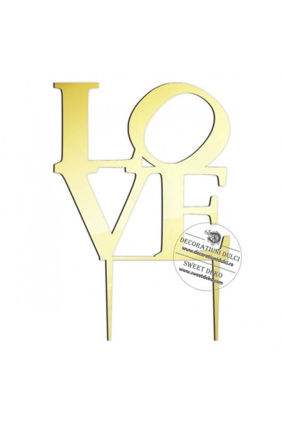 Decoratiuni Dulci Топер за торта Love, плексиглас - Огледално златист