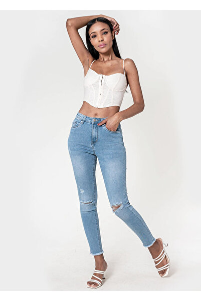 Nina Carter Women's slim jeans with torn details, Light blue B-P501-6 M10