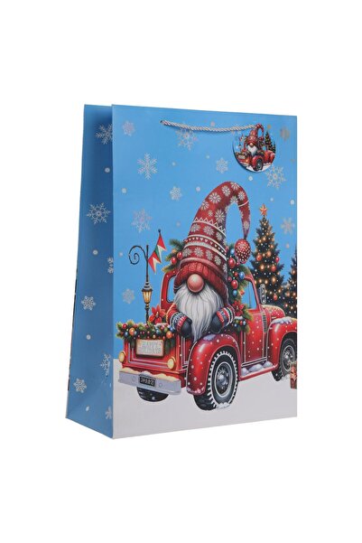 OEM Χριστουγεννιάτικη Τσάντα δώρου με σχέδιο Gnome Truck & ασημένιο φύλλο αλο...