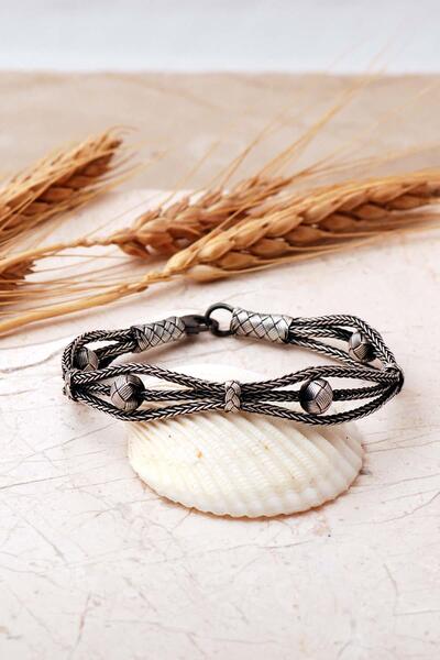 Sümer Telkari Kazaziye İşlemeli Toplu 1000 Ayar Oksitli 19,5 Cm Gümüş Erkek B...