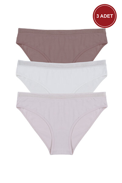 koza iç giyim Women's 3-Piece Mesh Elastic Cotton Panties