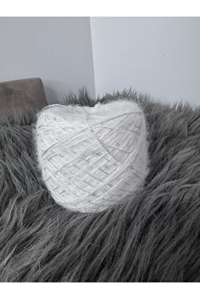 VELİNACOLLECTİON Beyaz Üç Katlı Moher Karışımlı Pullu Örgü İpi 100 gr