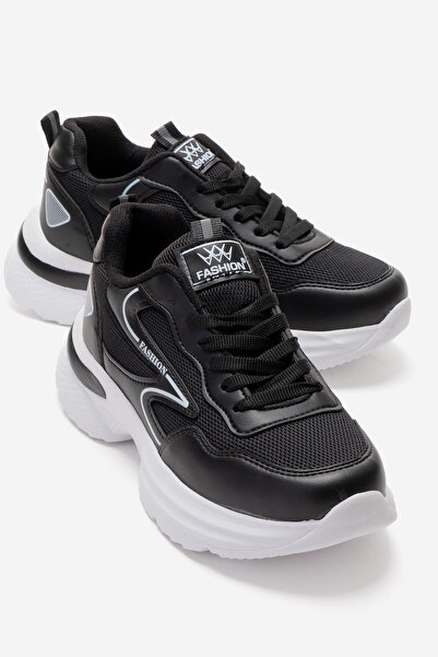 CCWAY AYAKKABI Side Patterned Anorak Women's Sports Shoes Black White