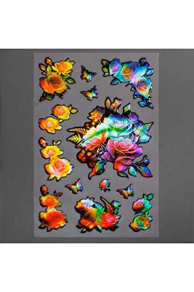 OEM Autocolante Puffy cu Model Trandafiri Fluturi Holografici - 13buc