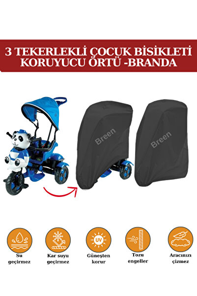 FeyzaDesign Çocuk Bisiklet Siyah Brandası, 3 Tekerli Su Geçirmez Koruma