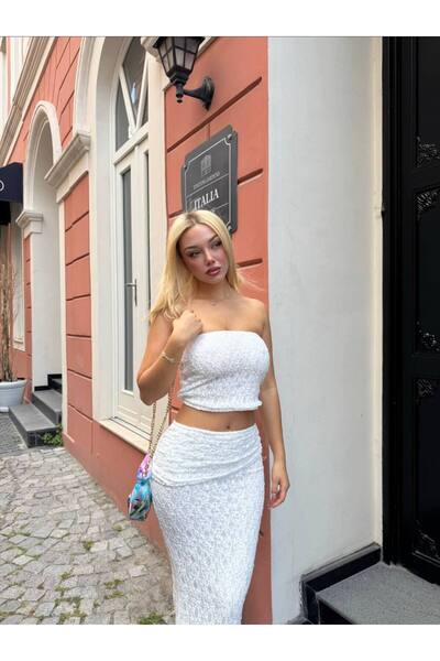 NEW JOURNAL Γυναικείο Λευκό Στράπλες άνοιγμα Λεπτομερής Επένδυση Κοντό - Σετ ...