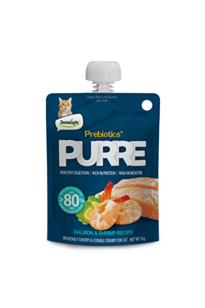 DENTALIGHT بريبيوتكس+ بيور، مكافآت كريمية للقطط - سمك السلمون والروبيان 55 غرام