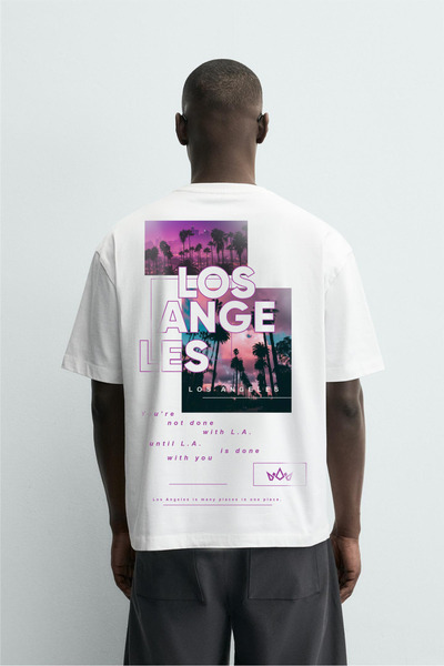 Butik تي شيرت لوس أنجلوس ديتيليد للجنسين قصة فضفاضة مطبوع
