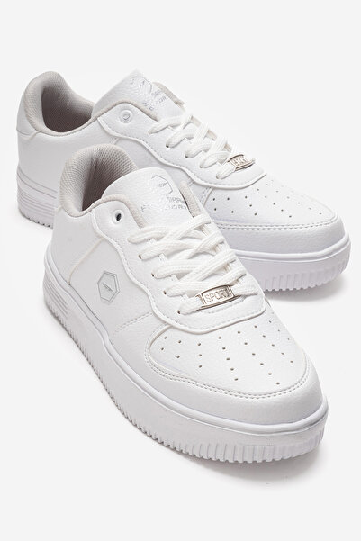 CCWAY AYAKKABI Lace-Up Women's Sports Shoes White Silver