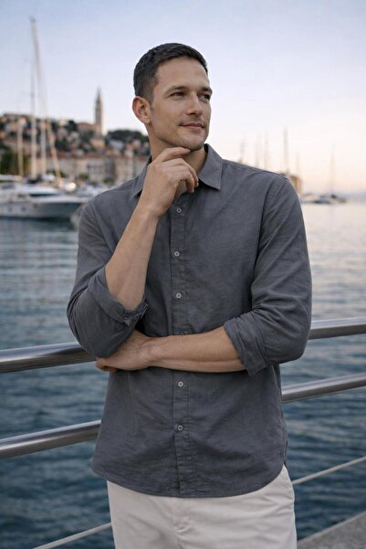 Valiberta Hurley Striped Modal Fabric Relaxed Fit Casual Men's Shirt - Smoked