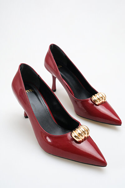 meyra'nın ayakkabıları Women's Buckle Detailed Heeled Shoes Burgundy Patent L...